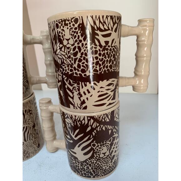 VTG Royal Crown Safari Animal Print Coffee Tea Mugs Zebra Cheetah Set of 4 - Picture 3 of 5